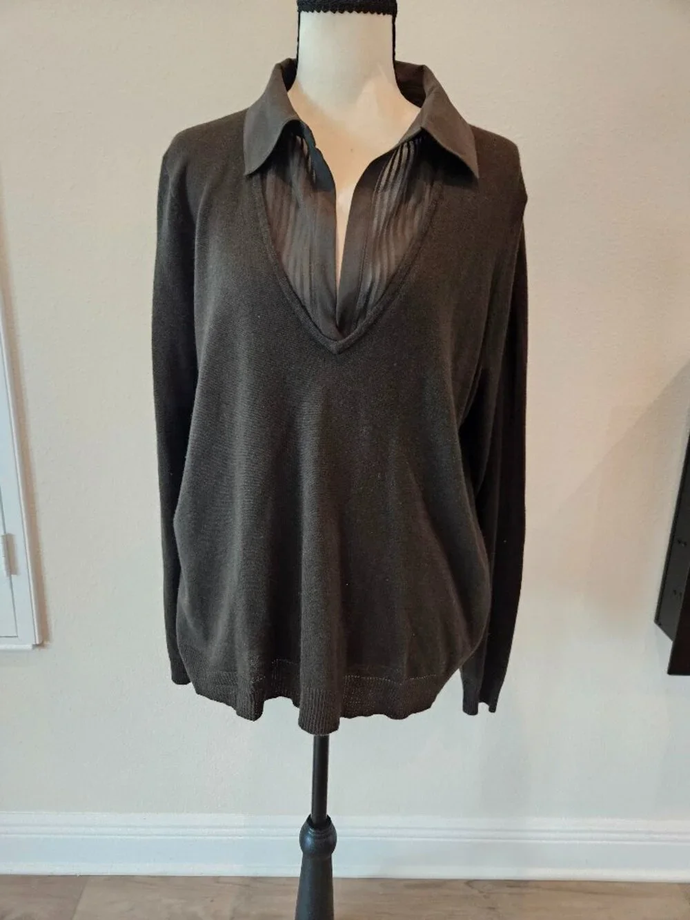 Lauren by Ralph Lauren XL Greenish Brown, Silk and cashmere Sweater